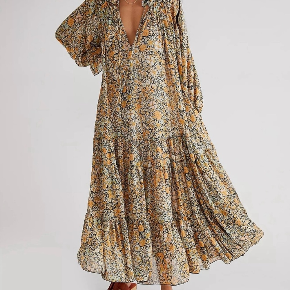 Free People Groovy Maxi Floral Long Sleeve Dress